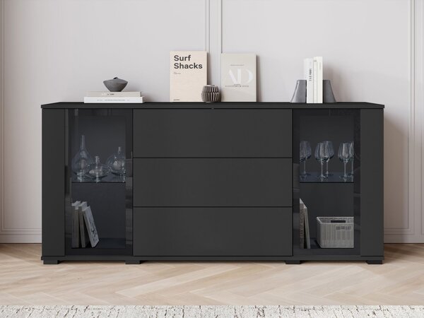 Mirjan24 Široká komoda Hedvis SB 150 2D3S, Farby: wotan / biely lesk, Osvetlenie: osvetlenie LED biele 5903211423291