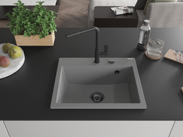 Mexen Oscar, 1-komorový granitový drez 580x490x205 mm, šedá, 6519581000-71-B