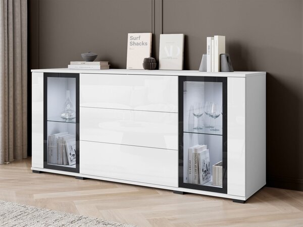 Mirjan24 Široká komoda Hedvis SB 150 2D3S, Farby: wotan / biely lesk, Osvetlenie: osvetlenie LED biele 5903211423291