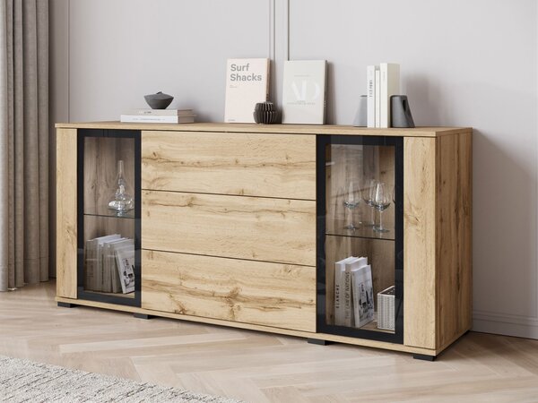 Mirjan24 Široká komoda Hedvis SB 150 2D3S, Farby: wotan / biely lesk, Osvetlenie: osvetlenie LED biele 5903211423291