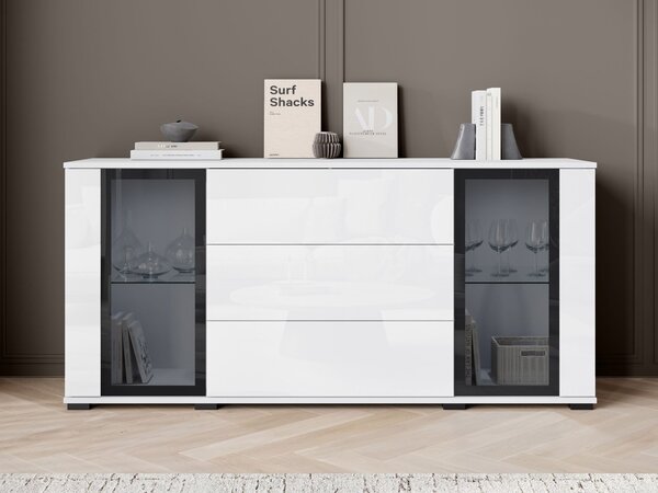 Mirjan24 Široká komoda Hedvis SB 150 2D3S, Farby: wotan / biely lesk, Osvetlenie: osvetlenie LED biele 5903211423291