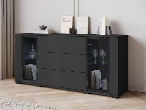 Mirjan24 Široká komoda Hedvis SB 150 2D3S, Farby: wotan / biely lesk, Osvetlenie: osvetlenie LED biele 5903211423291