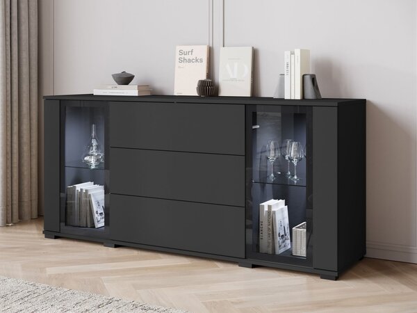 Mirjan24 Široká komoda Hedvis SB 150 2D3S, Farby: wotan / biely lesk, Osvetlenie: osvetlenie LED biele 5903211423291