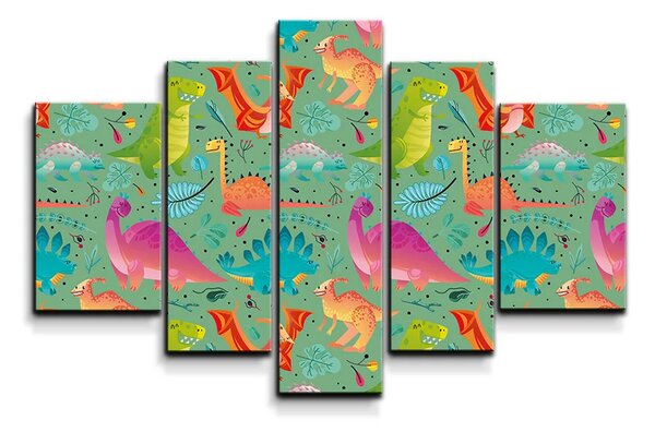 Sablio Obraz - 5-dílný Dinosaury v tráve - 125x90 cm