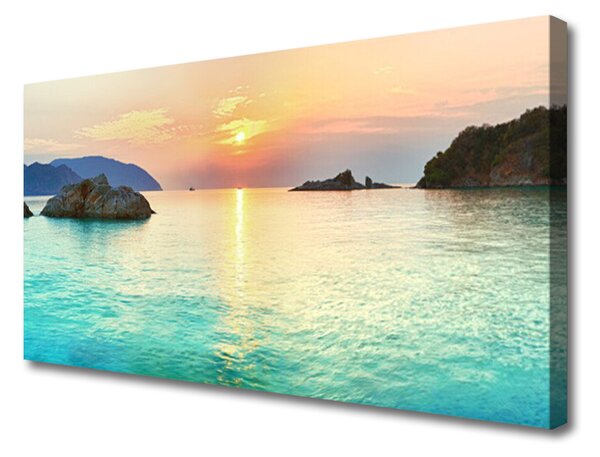 Obraz Canvas Slnko skaly more krajina 125x50 cm