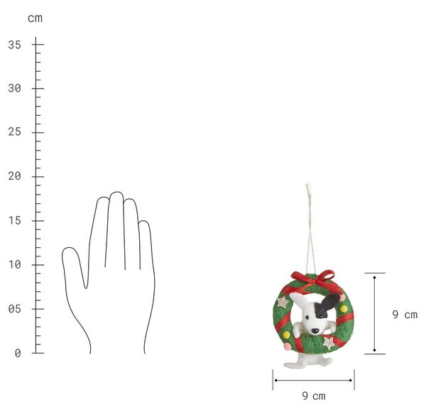 HANG ON Plstená ozdoba pes s adventným vencom