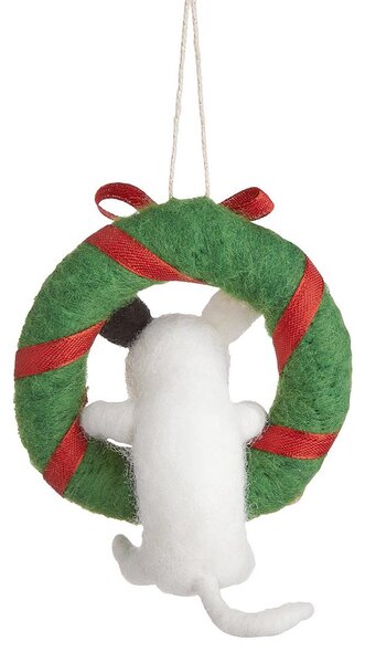 HANG ON Plstená ozdoba pes s adventným vencom