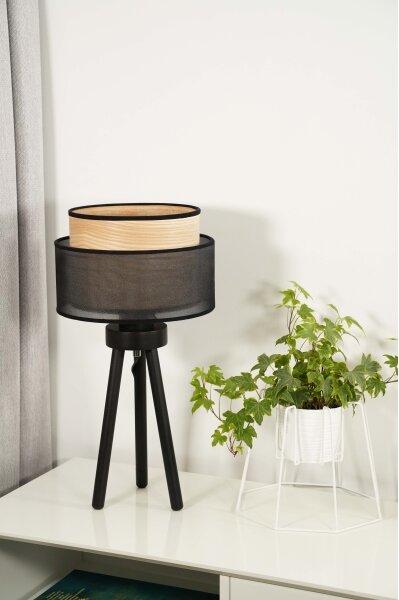 Duolla - Stolná lampa WOOD BOHO 1xE27/15W/230V pr. 25 cm čierna/béžová