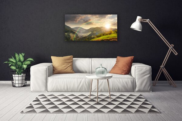Obraz Canvas Lúka hory západ slnka 100x50 cm