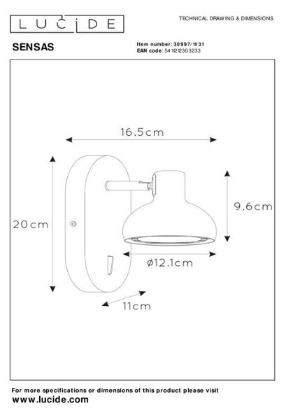 Lucide L309971131 bodové nástenné svietidlo SENSAS GU10/LED