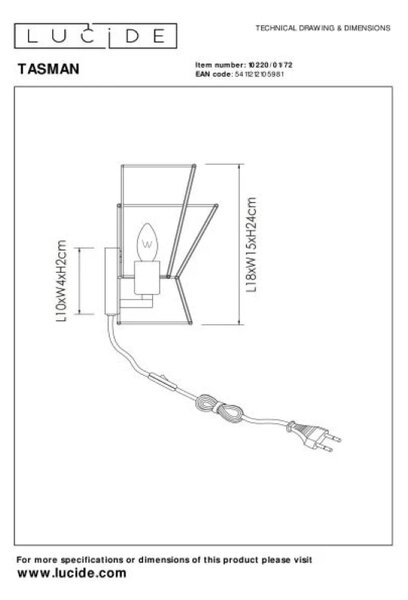 Lucide L102200172 nástenné svietidlo TASMAN E14
