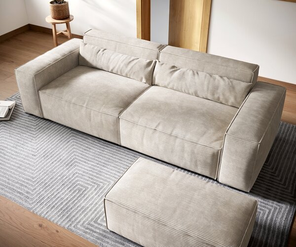 DELIFE Veľká pohovka Sirpio XL 270x130 cm manšester béžová s taburetom