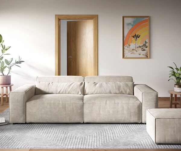 DELIFE Veľká pohovka Sirpio XL 270x130 cm manšester béžová s taburetom