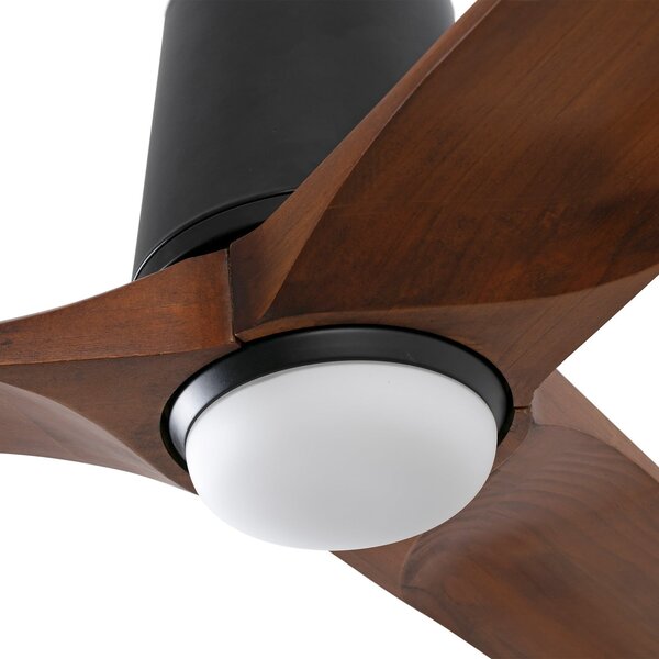 Ventilátor Heywood L s LED osvetlením, Ø 132 cm, čierny/v odtieni dreva – Faro FARO BARCELONA, Heywood L, stmievateľné, Drevo, Obývacia izba, Drevo, Moderný