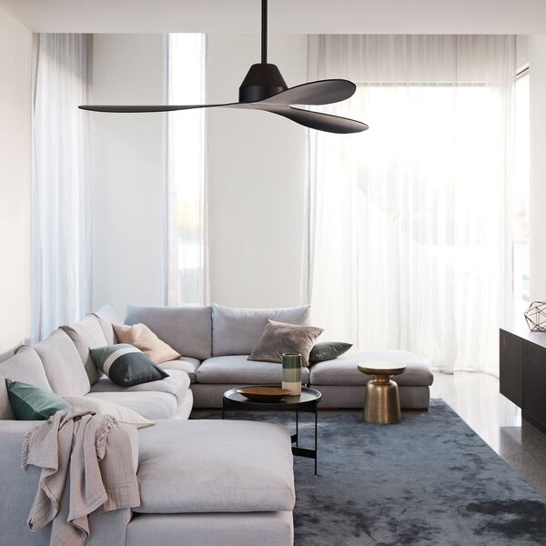 Stropný ventilátor Whitehaven, čierny, DC, Ø 142 cm – Beacon Beacon Lighting, Whitehaven, Čierna, Obývacia izba, Plast, Moderný