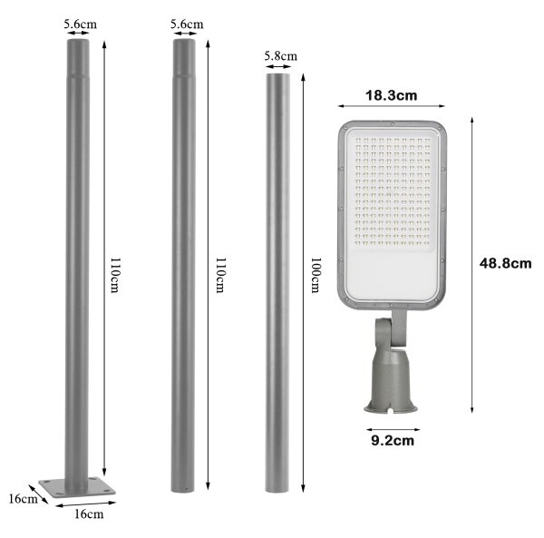 Brilagi-LED vonkajšie svietidlo so stĺpom a káblom 3 m URBANLIGHT LED/100W/230V sivé IP65