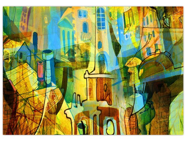 Obraz - Architektúra, kubistická abstrakcia (70x50 cm)