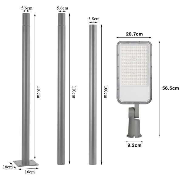 Brilagi-LED Vonkajšia lampa so stĺpom a 3 m káblom URBANLIGHT LED/200W/230V sivá IP65