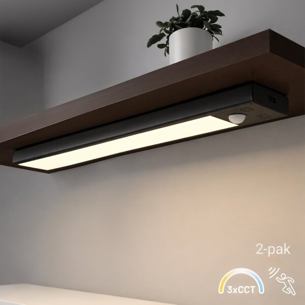SADA 2x nabíjateľné LED nábytkové osvetlenie so senzorom VIRO LED/1,2W/800 mAh 30cm CCT čierna