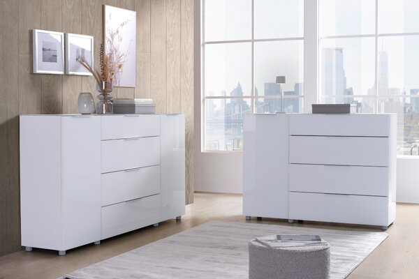 ŠIROKÁ KOMODA, biela s vysokým leskom, 135/99/40 cm Voleo - Obývacie zostavy