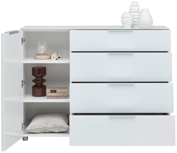 ŠIROKÁ KOMODA, biela s vysokým leskom, 135/99/40 cm Voleo - Obývacie zostavy