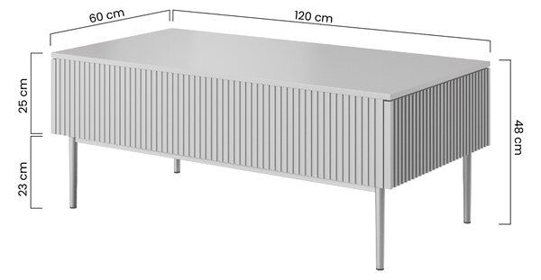 Konferenčný stolík Nicole 120 cm so zásuvkami a kovovými nohami - matná biela / čierne nohy