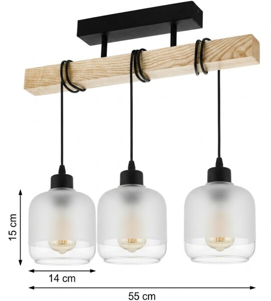 Brilagi - Prisadený luster WOOD GLASS 3xE27/60W/230V borovica/čierna/biela