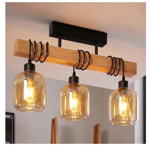 Brilagi - Prisadený luster WOOD GLASS 3xE27/60W/230V borovica/čierna/dymovo-hnedá