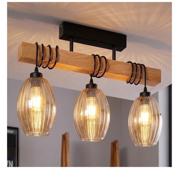 Brilagi - Prisadený luster WOOD GLASS 3xE27/60W/230V borovica/čierna/dýmovo béžová