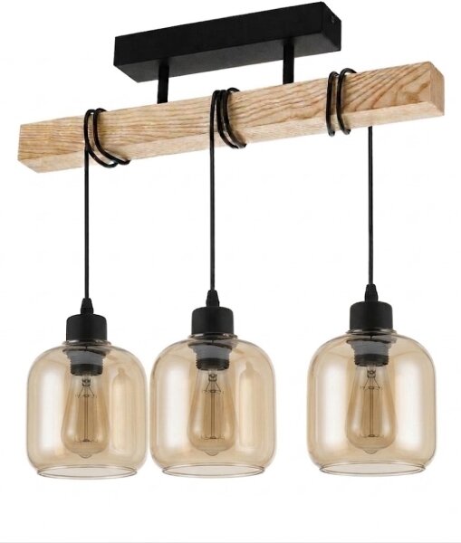 Brilagi - Prisadený luster WOOD GLASS 3xE27/60W/230V borovica/čierna/dymovo-hnedá