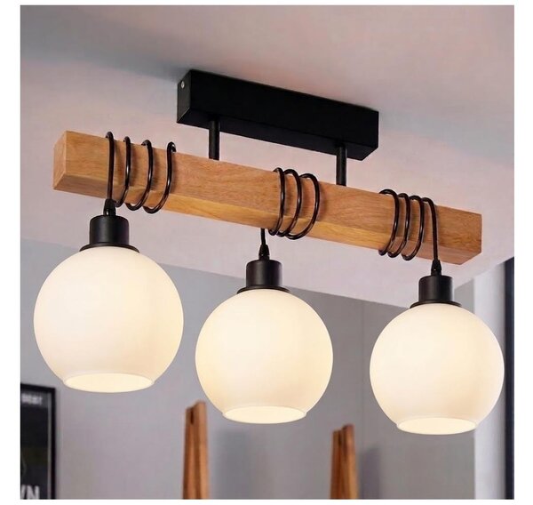 Brilagi - Prisadený luster WOOD GLASS 3xE27/60W/230V borovica/čierna/biela