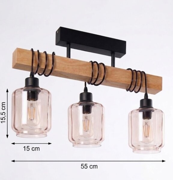 Brilagi - Prisadený luster WOOD GLASS 3xE27/60W/230V borovica/čierna/dymová béžová