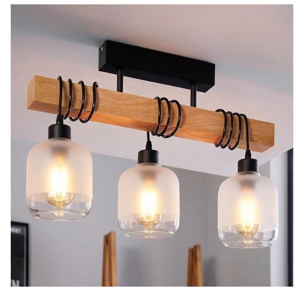 Brilagi - Prisadený luster WOOD GLASS 3xE27/60W/230V borovica/čierna/biela