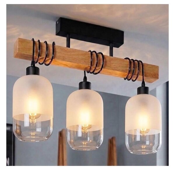 Brilagi - Prisadený luster WOOD GLASS 3xE27/60W/230V borovica/čierna/biela