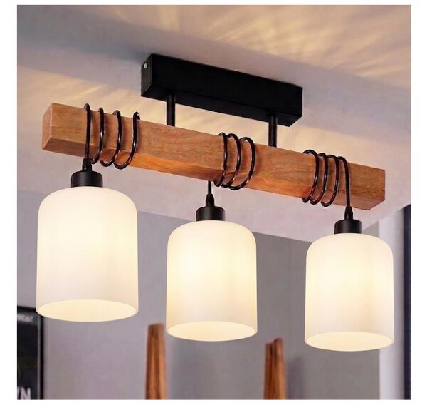 Brilagi - Prisadený luster WOOD GLASS 3xE27/60W/230V borovica/čierna/biela
