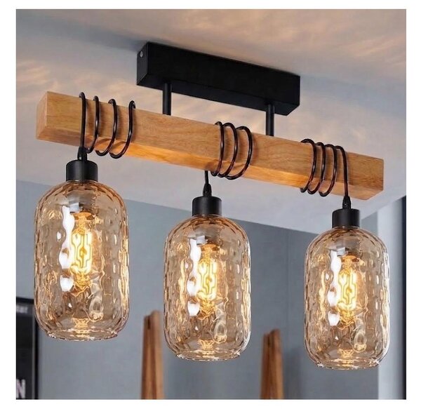 Brilagi - Prisadený luster WOOD GLASS 3xE27/60W/230V borovica/čierna/dýmovo-hnedá