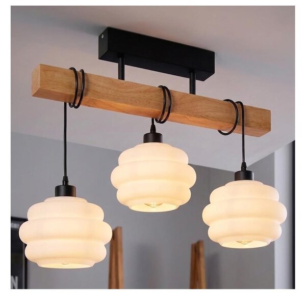 Brilagi - Prisadený luster WOOD GLASS 3xE27/60W/230V borovica/čierna/biela