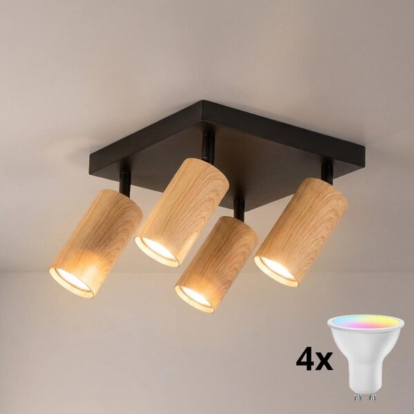 Brilagi - LED RGBW stmievateľné bodové svietidlo SELE SQUARE 4xGU10/6,5W/230V čierna/dub