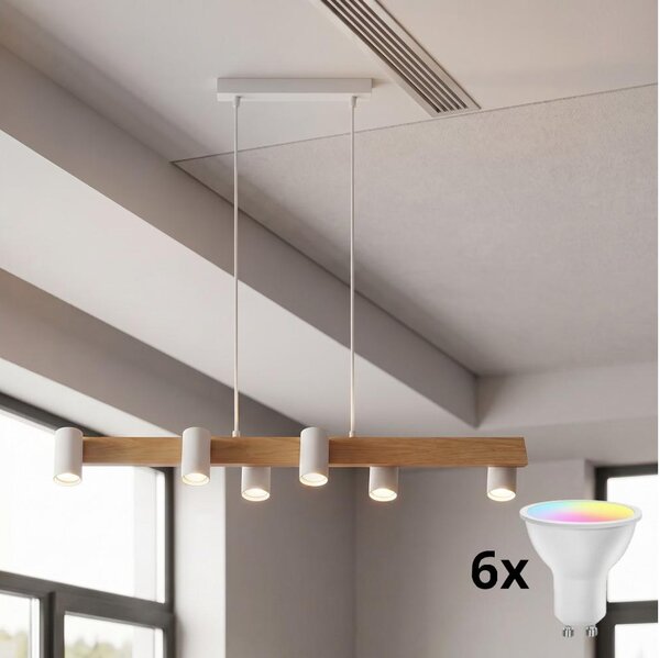 Brilagi - LED RGBW Stmievateľný luster na lanku SELE 6xGU10/6,5W/230V biela/dub