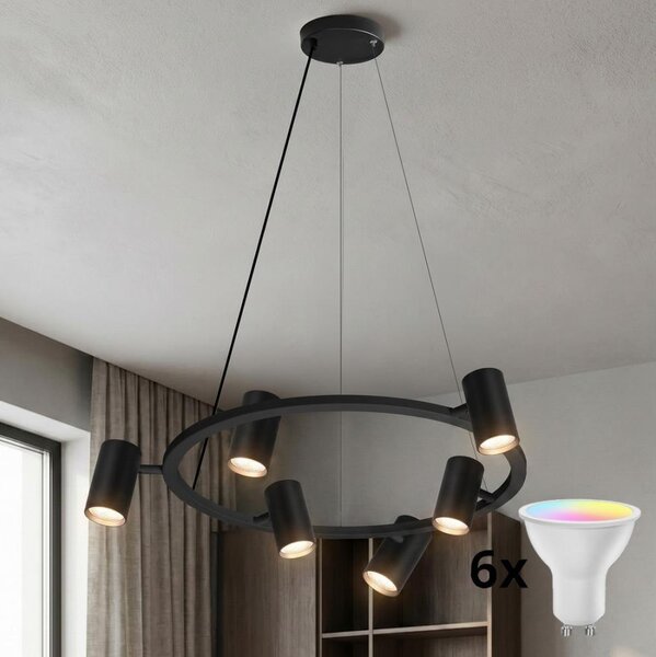 Brilagi - LED RGBW Stmievateľný luster na lanku SELE 6xGU10/6,5W/230V čierna