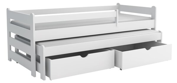 MAXMAX Detská posteľ z masívu borovice ALEX s prístelkou a šuplíky - 200x90 cm - BIELA