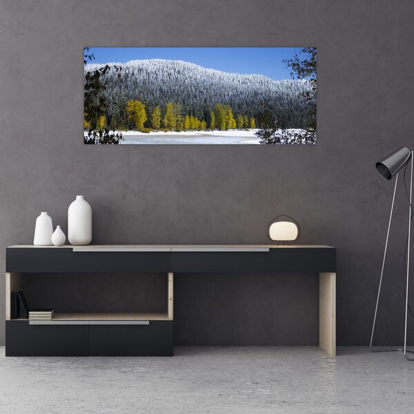 Obraz - zasnežené hory v zime (120x50 cm)