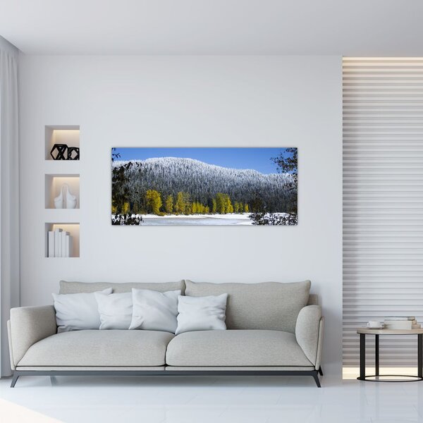 Obraz - zasnežené hory v zime (120x50 cm)