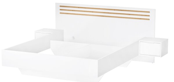 KONDELA Posteľ + 2x nočný stolík, biela/dub artisan, 160x200, FLORENS