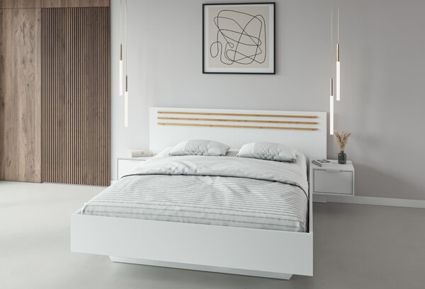 KONDELA Posteľ + 2x nočný stolík, biela/dub artisan, 160x200, FLORENS