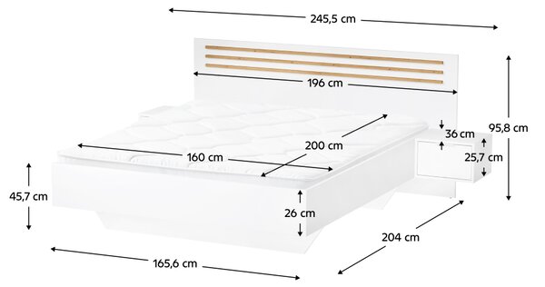 KONDELA Posteľ + 2x nočný stolík, biela/dub artisan, 160x200, FLORENS