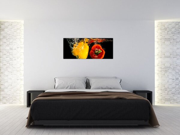 Obraz - papriky vo vode (120x50 cm)