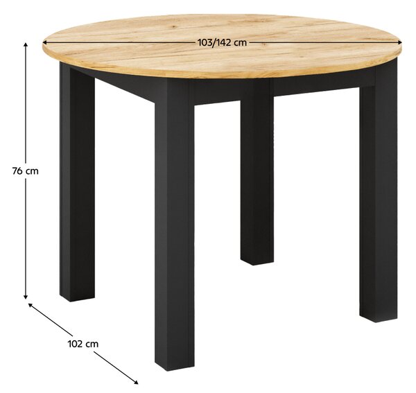 Kondela Jedálenský rozkladací stôl, dub craft zlatý/čierna, 103-142x76 cm, HARRY