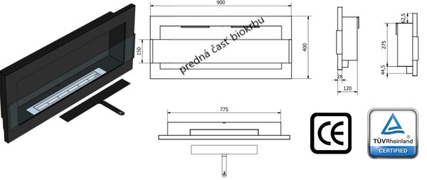 Závesný biokrb na stenu AIASA ČIERNY SO SKLOM 90x40x12