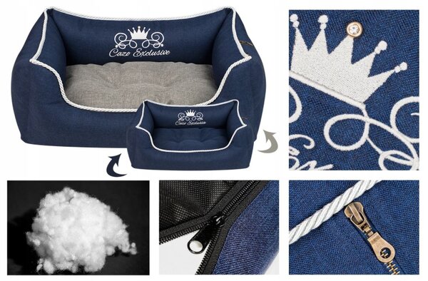 Pelech pre psa Royal Line Navy Blue M/L/XL (Luxusné mäkké pelechy pre malých a stredných psov s odnímateľným poťahom, jedinečným dizajnom v kvalitnom prevedení)